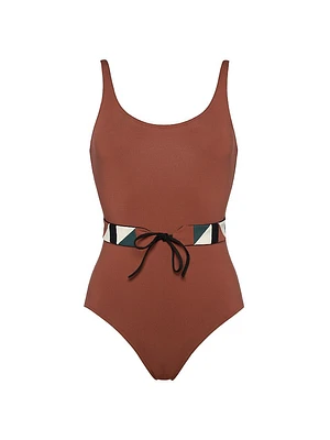 Damier Belted One-Piece Swimsuit