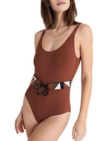 Damier Belted One-Piece Swimsuit