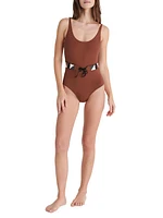 Damier Belted One-Piece Swimsuit