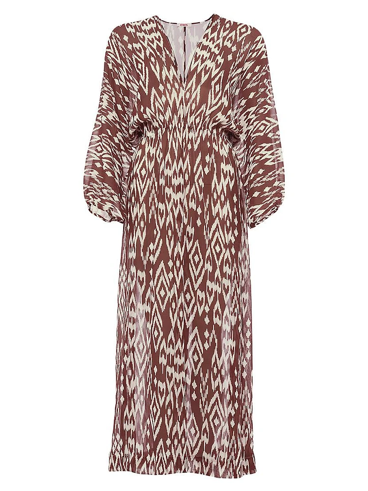 Sky Ikat-Inspired Silk Maxi Dress