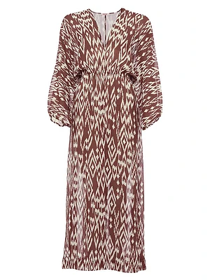 Sky Ikat-Inspired Silk Maxi Dress