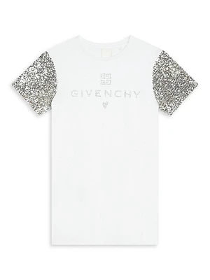 Little Girl's & Sequin-Embellished Logo Cotton T-Shirt Dress