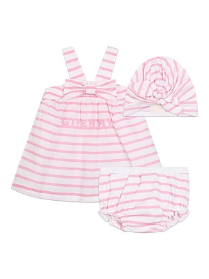 Baby Girl's Striped Turban, Dress & Bloomers Set