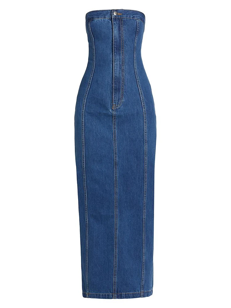 Leopol Denim Strapless Maxi Dress