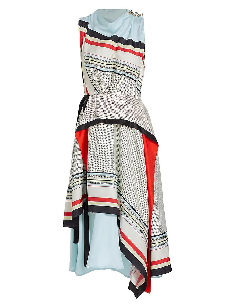 Striped Silk Sleeveless Midi-Dress