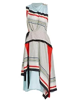 Striped Silk Sleeveless Midi-Dress