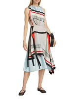 Striped Silk Sleeveless Midi-Dress