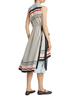 Striped Silk Sleeveless Midi-Dress