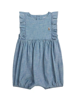 Baby Girl's Chambray Ruffle-Trimmed Romper