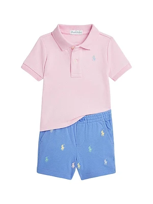 Baby Boy's Polo & Embroidered Shorts Set