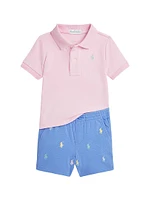 Baby Boy's Polo & Embroidered Shorts Set