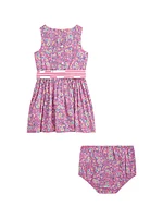 Baby Girl's Printed Sleeveless Poplin Dress & Bloomers Set