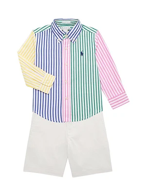 Baby Boy's 2-Piece Striped Shirt & Twill Shorts Set