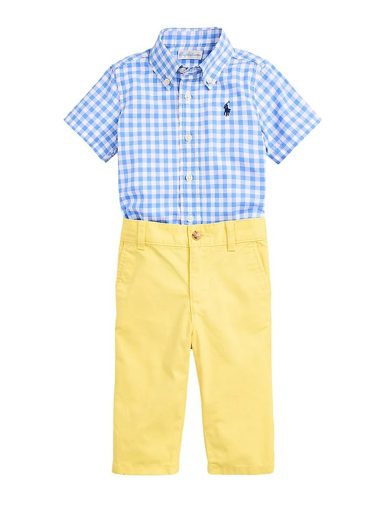 Baby Boy's 2-Piece Gingham Short-Sleeve Shirt & Chino Pants Set