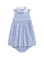 Baby Girl's Striped Tennis Embroidered Dress & Bloomers Set