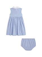 Baby Girl's Striped Tennis Embroidered Dress & Bloomers Set