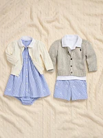 Baby Girl's Striped Tennis Embroidered Dress & Bloomers Set