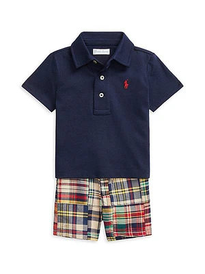 Baby Boy's 2-Piece Polo Shirt & Madras Shorts Set