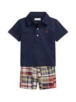 Baby Boy's 2-Piece Polo Shirt & Madras Shorts Set