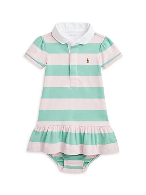 Baby Girl's Striped Polo Shirtdress & Bloomers Set