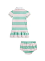 Baby Girl's Striped Polo Shirtdress & Bloomers Set