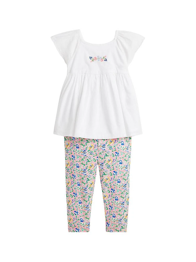 Baby Girl's Batiste Top & Floral Leggings Set