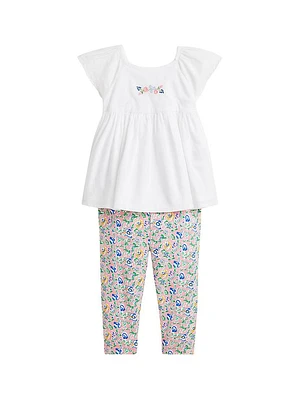 Baby Girl's Batiste Top & Floral Leggings Set