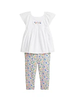 Baby Girl's Batiste Top & Floral Leggings Set