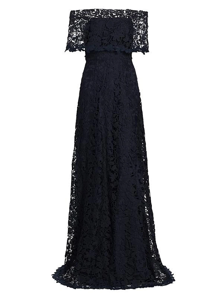 Deedie Lace Off-The-Shoulder Gown