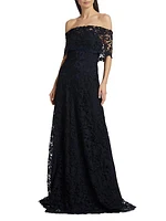 Deedie Lace Off-The-Shoulder Gown