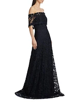 Deedie Lace Off-The-Shoulder Gown