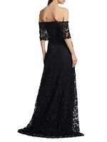 Deedie Lace Off-The-Shoulder Gown