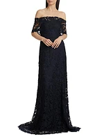 Deedie Lace Off-The-Shoulder Gown