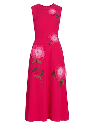 Beaded-Appliqué Midi-Dress