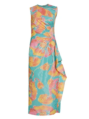 Julia Printed Draped Midi-Dress