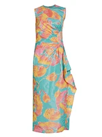 Julia Printed Draped Midi-Dress