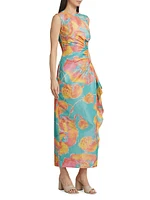 Julia Printed Draped Midi-Dress