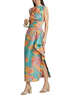 Julia Printed Draped Midi-Dress