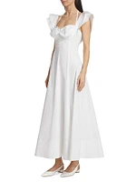 Ruched Poplin Midi-Dress