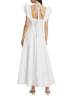 Ruched Poplin Midi-Dress