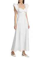 Ruched Poplin Midi-Dress