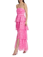 Gaston Tiered Floral Strapless Maxi Dress