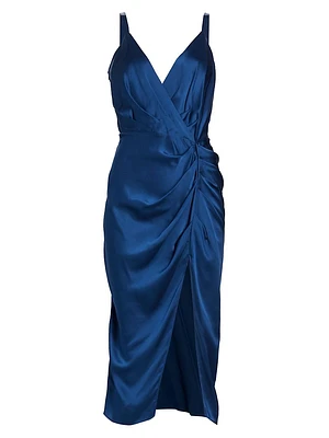 Carmel Silk Draped Midi-Dress