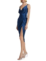 Carmel Silk Draped Midi-Dress