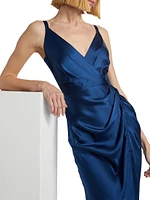 Carmel Silk Draped Midi-Dress