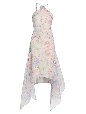 Natalie Floral Handkerchief-Hem Midi-Dress