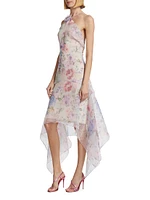 Natalie Floral Handkerchief-Hem Midi-Dress