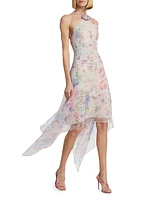 Natalie Floral Handkerchief-Hem Midi-Dress