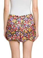 Ultra Draped Floral Miniskirt