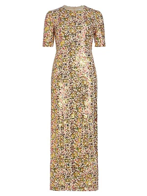 Sequined Short-Sleeve Gown